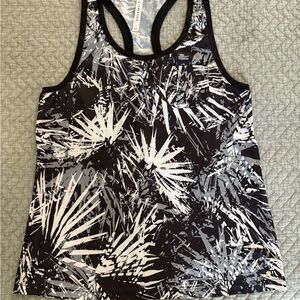 Fabletics Black, White & Gray Palm-Print Racerback Tank